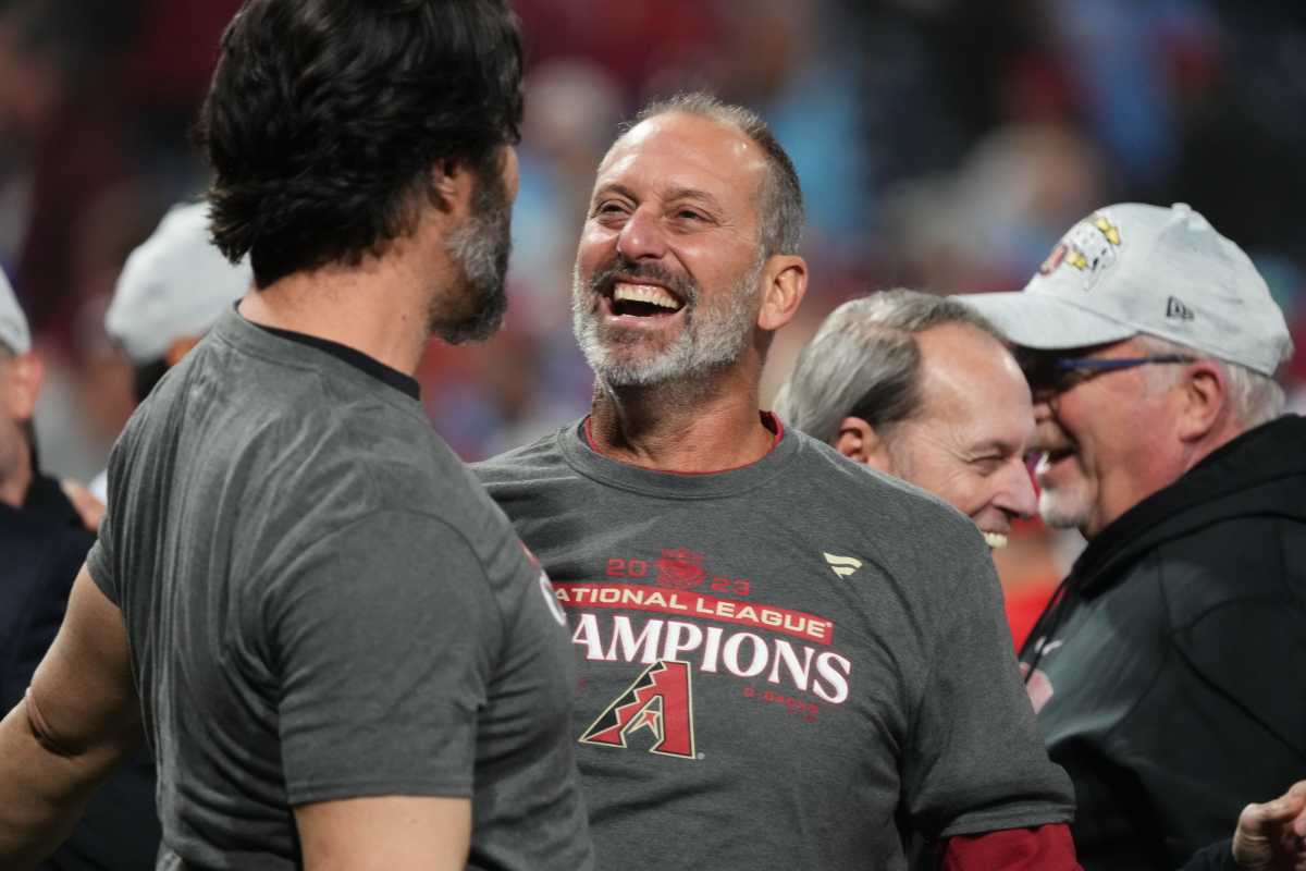 Arizona Diamondbacks head coach Torey Lovullo celebrates their 4-2 win over the Philadelphia Phillies in Game 7 of their NLCS at Citizens Bank Park in Philadelphia on Oct. 24, 2023.